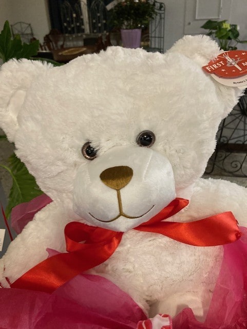 Dena bear with red ribbon